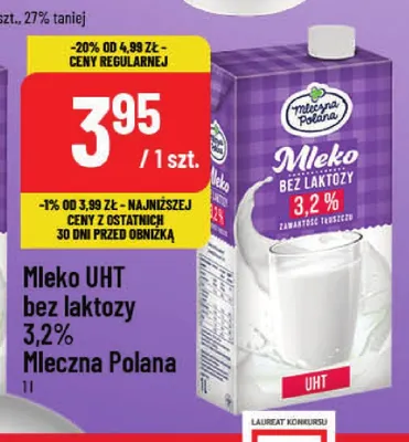 Mleko UHT bez laktozy Mleczna Polana 3,2% promocja w POLOmarket