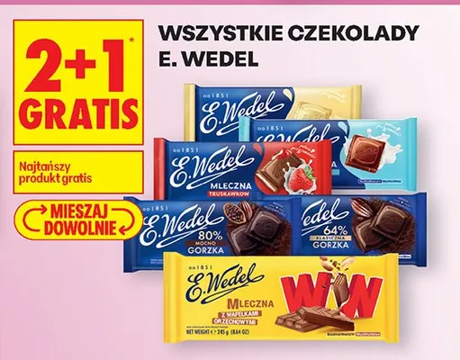 Wszystkie czekolady E.Wedel 2+1 GRATIS promocja w Biedronka