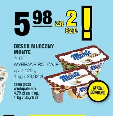 Deser mleczny Monte Zott 2-pak promocja w SPAR