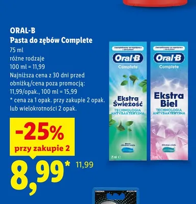 Pasta do zębów Oral-B Complete Ekstra Świeżość promocja w Lidl