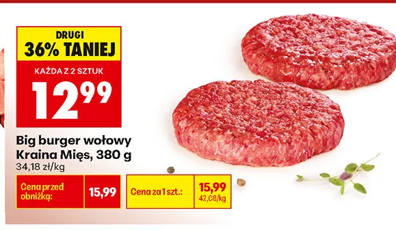 Big burger wołowy Kraina Mięs promocja w Biedronka