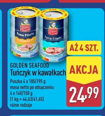 Tuńczyk w kawałkach w oleju słonecznikowym Golden Seafood 4-pak promocja w Aldi