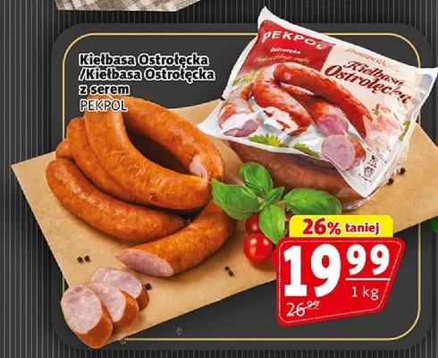 Kiełbasa Ostrołęcka z serem Pekpol promocja w Prim Market