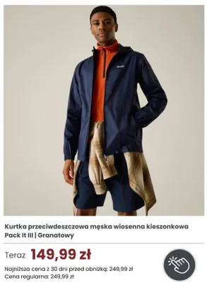 Kurtka przeciwdeszczowa męska wiosenna kieszonkowa Pack It III Regatta Granatowy promocja w Regatta