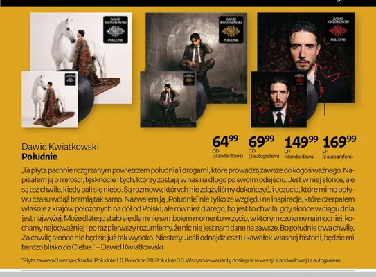Płyta LP Dawid Kwiatkowski Południe z autografem promocja w Empik