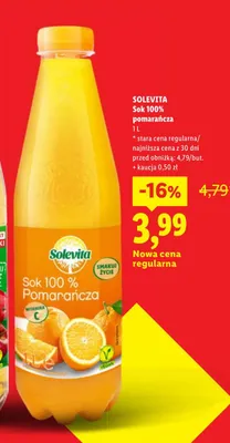 Sok pomarańcza Solevita 100% promocja w Lidl