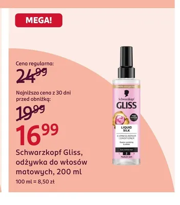 Odżywka do włosów matowych Schwarzkopf Gliss Liquid Silk promocja w Rossmann