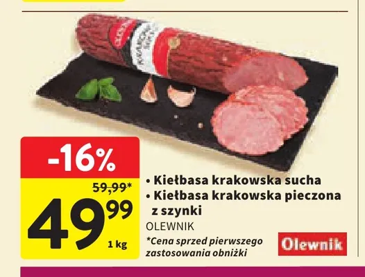 Kiełbasa krakowska sucha Olewnik promocja w Intermarche