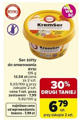 Ser żółty do smarowania RYKI KromSer 135g promocja w Carrefour Market