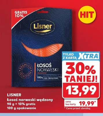 Łosoś norweski wędzony Lisner 90g + 10% gratis promocja w Kaufland