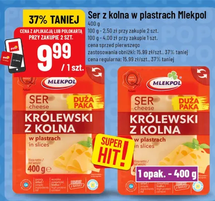 Ser Królewski z Kolna w plastrach Mlekpol promocja w POLOmarket