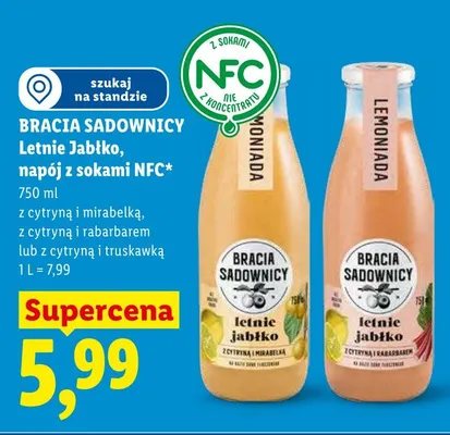 Napój Letnie Jabłko z cytryną i mirabelką Bracia Sadownicy promocja w Lidl