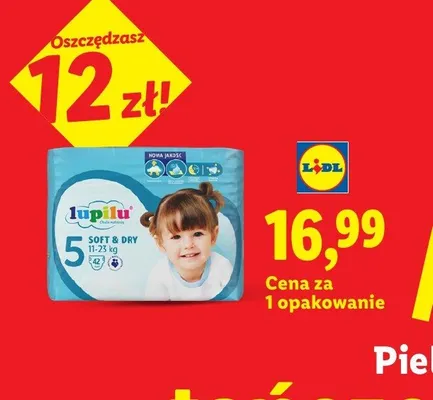 Pieluchy 5 Lupilu Soft & Dry 11-23kg 42-pak promocja w Lidl