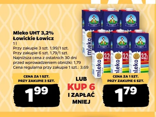 Mleko UHT Łowickie Łowicz 3,2% promocja w Netto