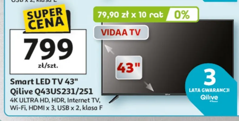 Smart LED TV 43" Q43US231/251 promocja w Auchan