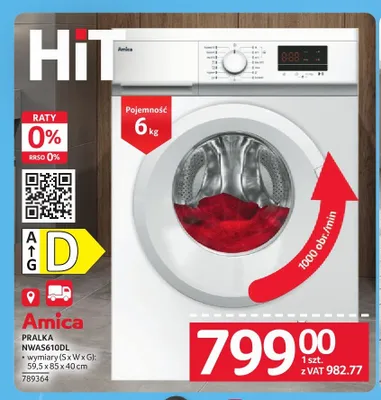 Pralka Amica NWAS610DL promocja w Selgros