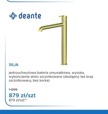 Bateria umywalkowa wysoka Deante Silia złoto szczotkowane promocja w Blu Salony Łazienek