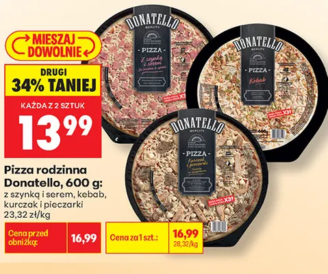 Pizza rodzinna kurczak i pieczarki Donatello promocja w Biedronka