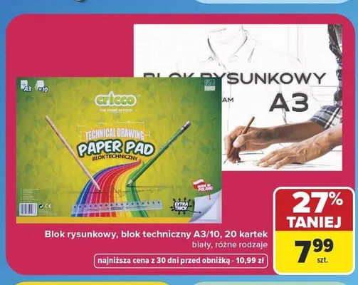Blok techniczny A3 Cricco 10 kartek promocja w Carrefour