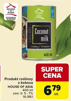 Produkt roślinny z kokosa Coconut milk House of Asia promocja w Carrefour