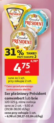 Ser pleśniowy Président camembert lub brie promocja w Auchan