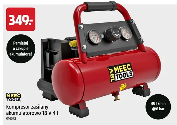 Kompresor zasilany akumulatorowo 4 l Meec Tools promocja w Jula