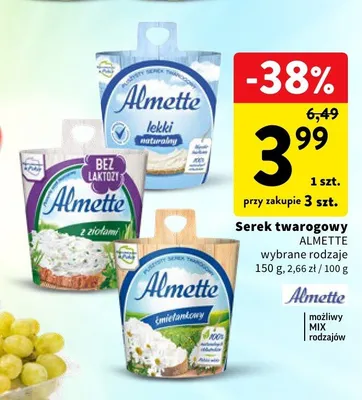 Serek twarogowy Almette z ziołami bez laktozy promocja w Intermarche