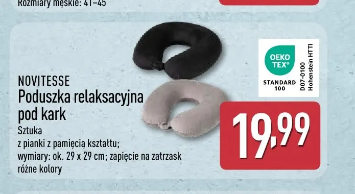 Poduszka relaksacyjna pod kark 29x29 cm Novitesse promocja w Aldi