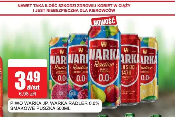 Piwo bezalkoholowe Warka Radler rabarbar-truskawka promocja w Bingo