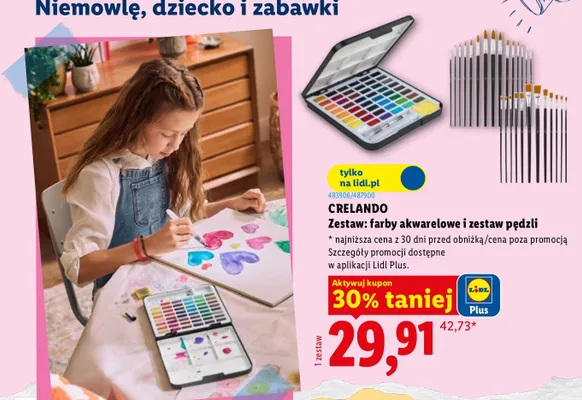 Zestaw farby akwarelowe + zestaw pędzli Crelando promocja w Lidl