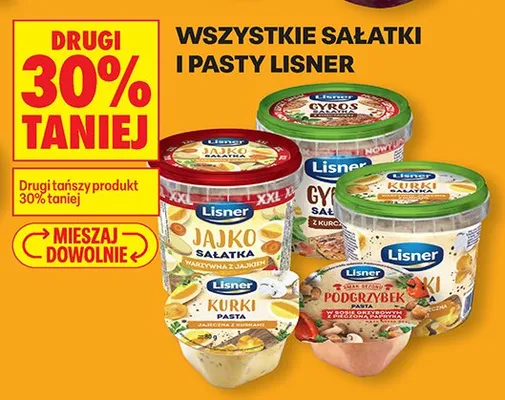 Wszystkie sałatki i pasty Lisner DRUGA -30% promocja w Biedronka