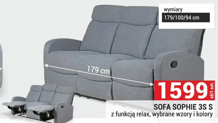 Sofa Sophie 3S S z funkcją relax promocja w Merkury Market