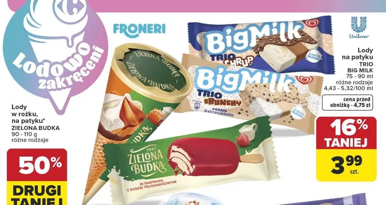 Lody na patyku Trio Big Milk promocja w Carrefour