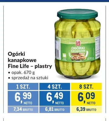 Ogórki kanapkowe Fine Life plastry promocja w Makro