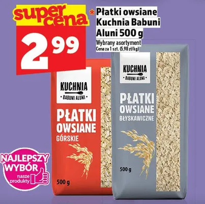 Płatki owsiane Kuchnia Babuni, Aluni 500 g promocja w TOPAZ