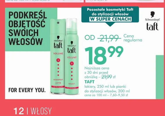 Pianka do stylizacji włosów Taft Volume promocja w Super-Pharm