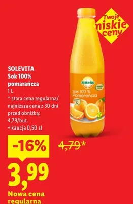 Sok 100% pomarańcza Solevita promocja w Lidl