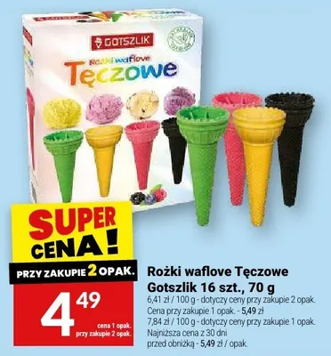 Rożki waflowe Tęczowe Gotszlik 16szt. promocja w Twój Market