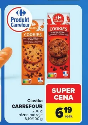 Ciastka Cookies z kawałkami czekolady Carrefour promocja w Carrefour Market