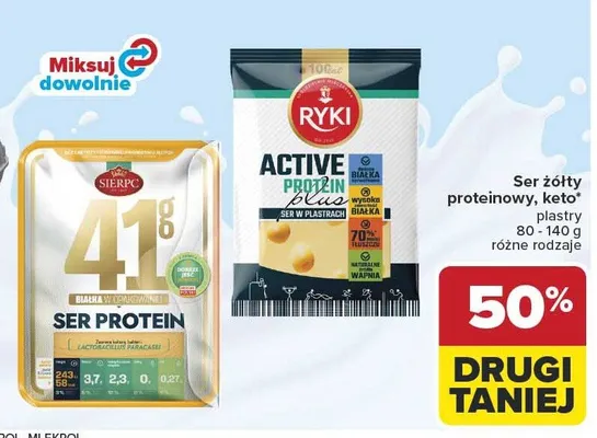 Ser żółty proteinowy keto Active Protein Plus Ryki plastry promocja w Carrefour Market