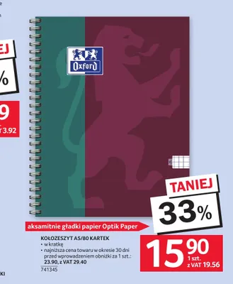 Kołozeszyt A5 80 kartek Oxford promocja w Selgros