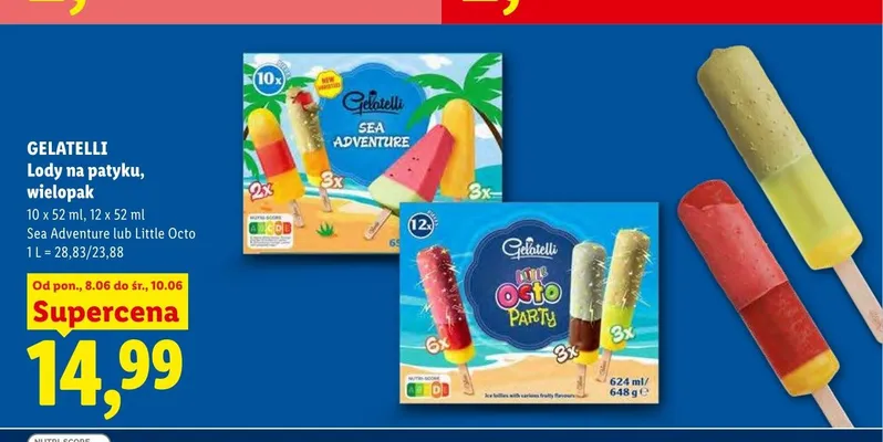 Lody na patyku Gelatelli Sea Adventure 10-pak promocja w Lidl