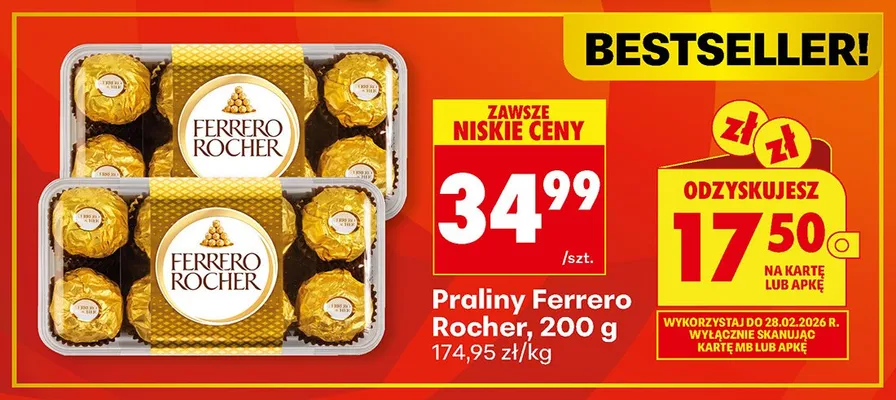 Praliny Ferrero Rocher 200 g promocja w Biedronka