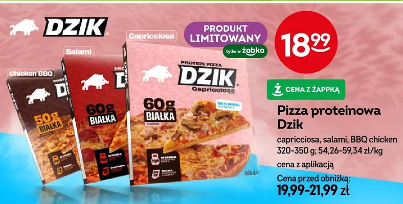 Pizza proteinowa capricciosa, salami, BBQ chicken promocja w Żabka