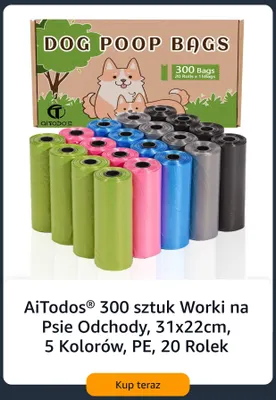 Worki na psie odchody AiTodos 31x22 cm PE 20 rolek promocja w Amazon