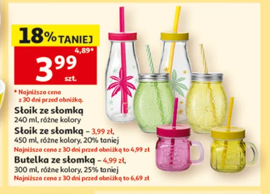 Słoik ze słomką i butelka ze słomką promocja w Auchan