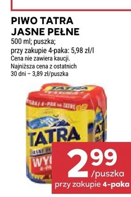 Piwo Tatra Jasne Pełne promocja w Stokrotka