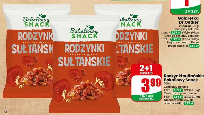 Rodzynki sułtańskie Bakaliowy Snack promocja w Dino