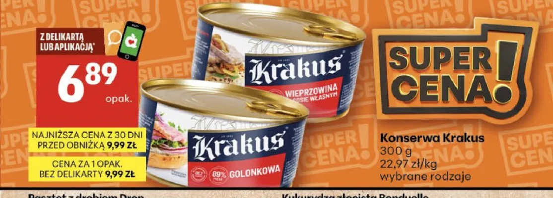 Konserwa wieprzowa w sosie własnym Krakus promocja w Delikatesy Centrum