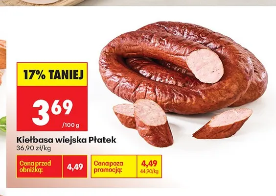 Kiełbasa wiejska Płatek promocja w Biedronka